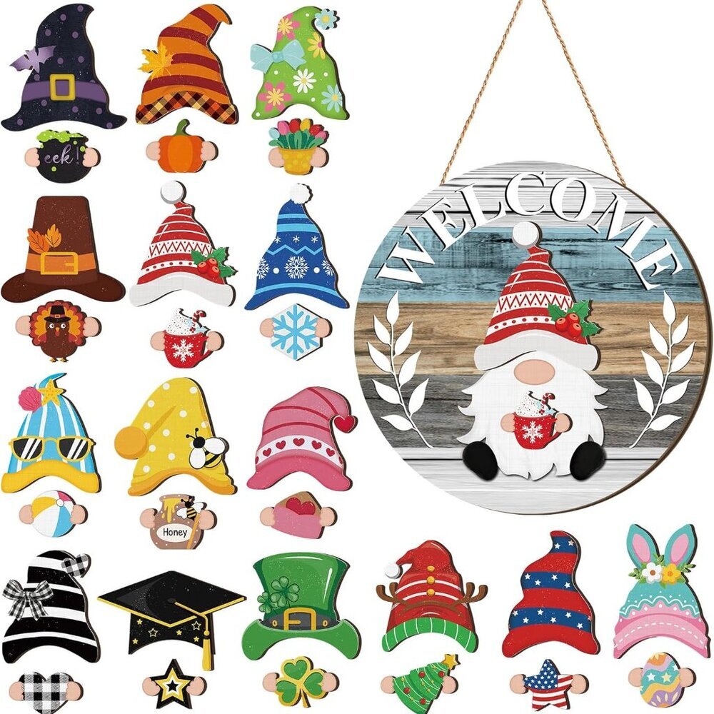 Interchangeable Wooden Gnome Decor Holiday Seasonal Gnome Decorations with Magne